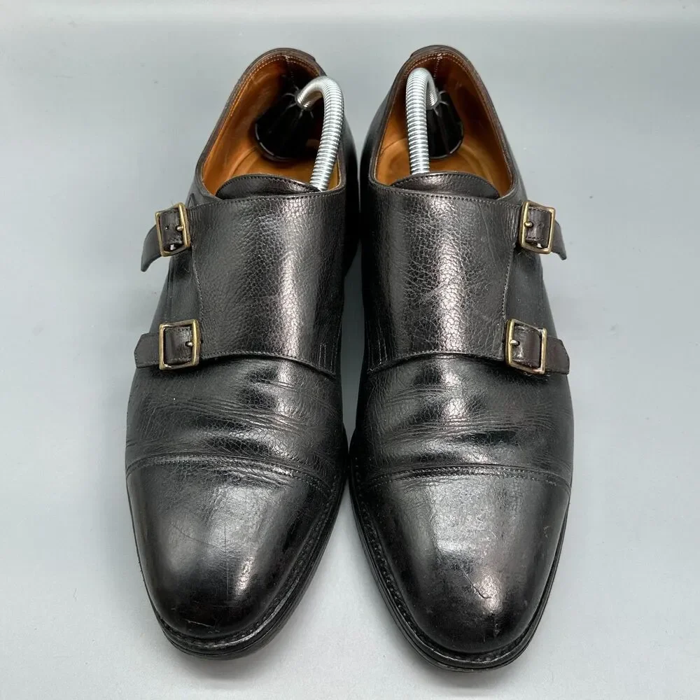 John Lobb William Mens 8.5 Black Leather Dress Shoes Double Monk Strap Slip-On